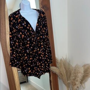 Free People Black Floral Jumpsuit